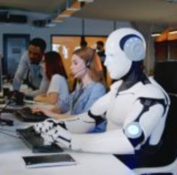Robot,Working,At,Computer,Among,People.,Maschine,Typing,On,Keyboard Robot,Working,At,Computer,Among,People.,Maschine,Typing,On,Keyboard